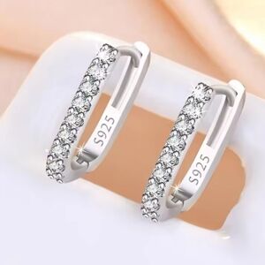Elegant 925 Sterling Silver Hoop Huggie Simulated Diamond Earrings